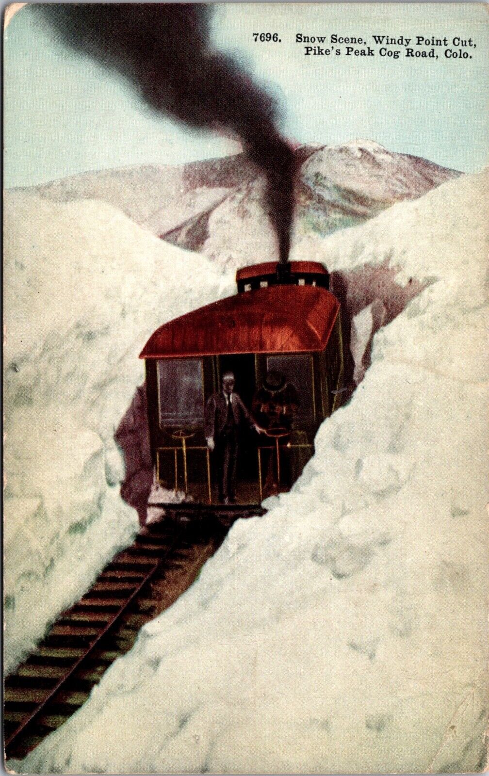 Two Postcards Train Climbing Pike's Peak Cog Road, Colorado