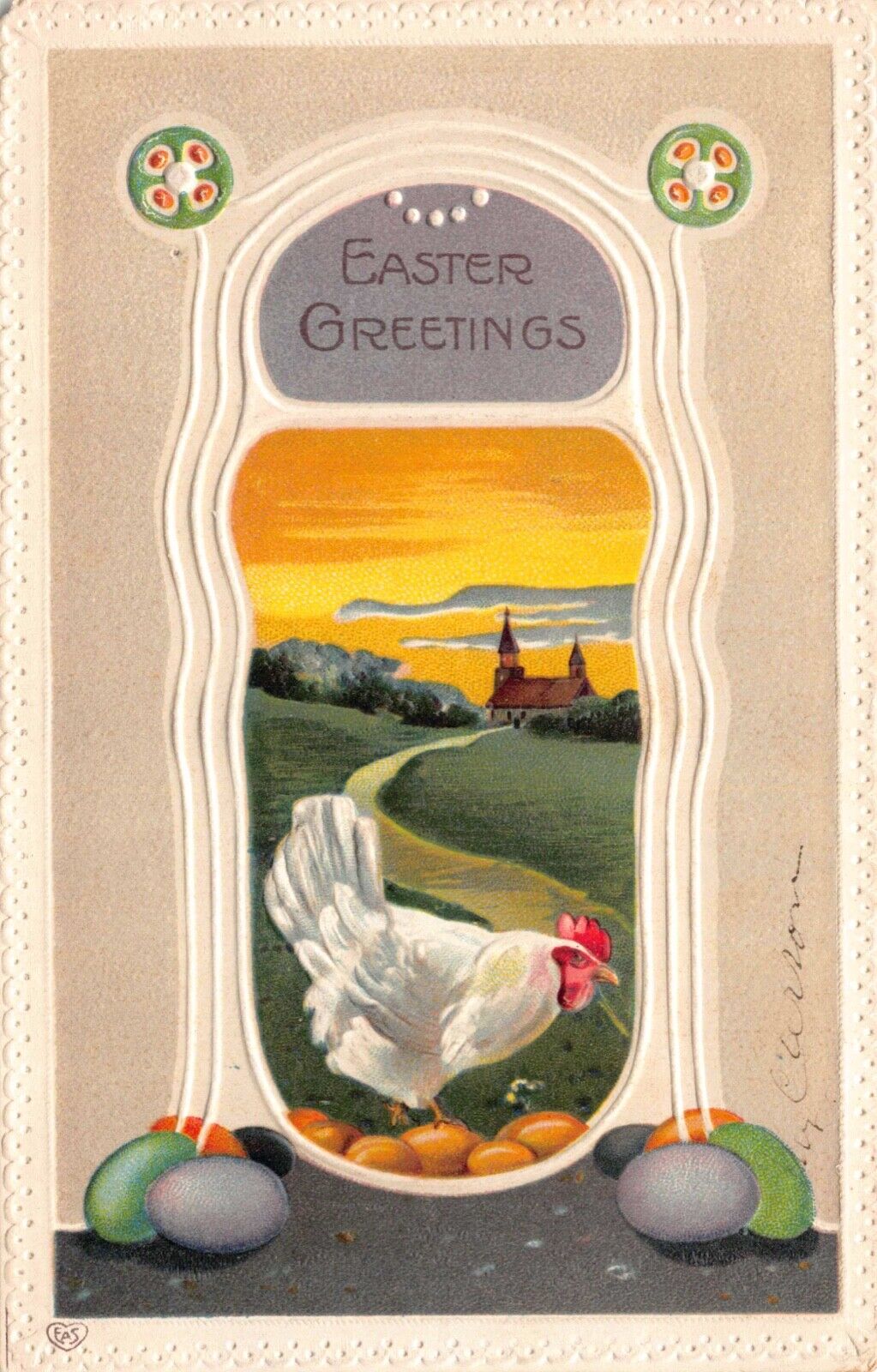 Easter Postcard Chicken with Eggs~130218