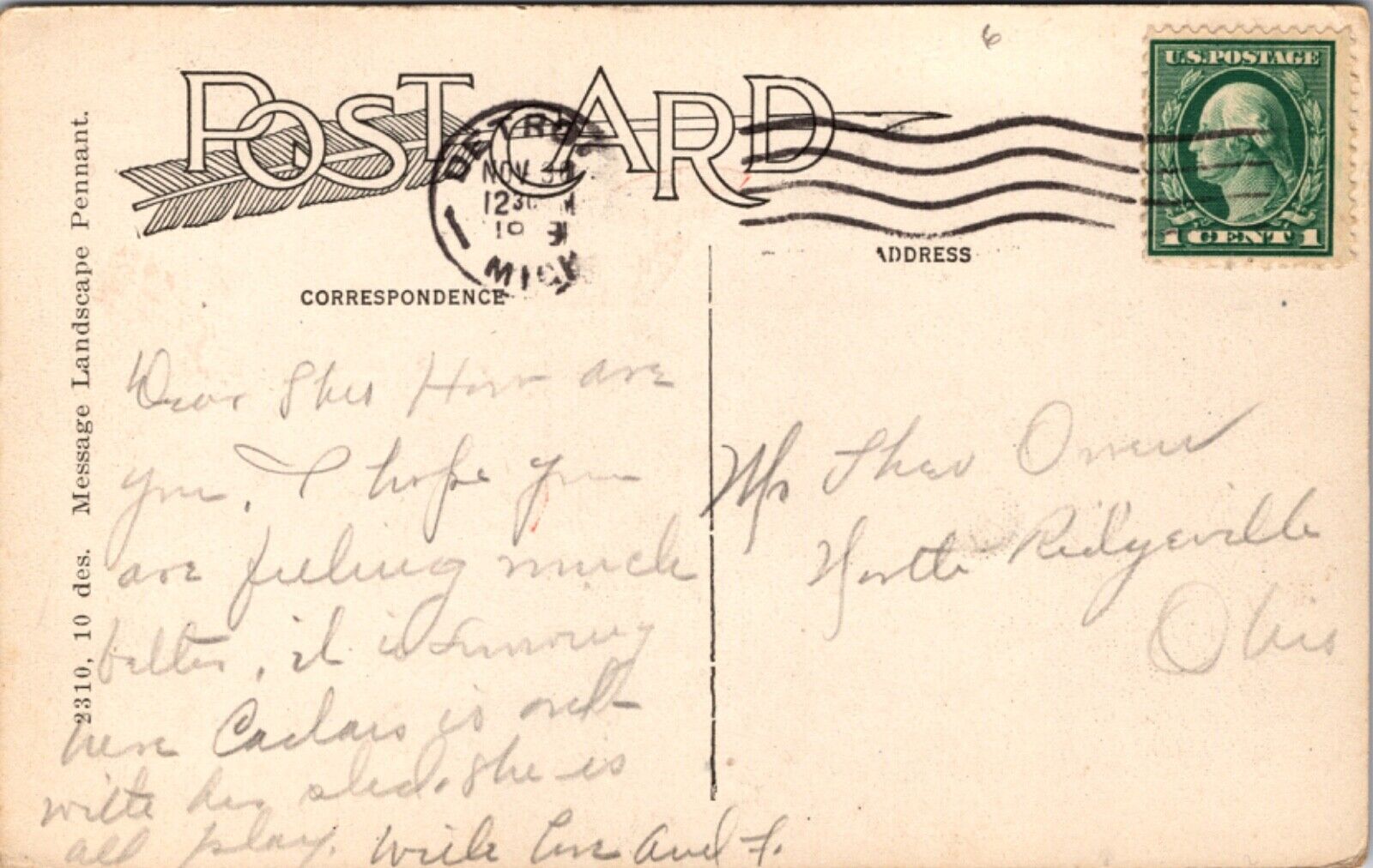 Tourism Advertising Postcard A Message from Detroit, Michigan Pennant Flag