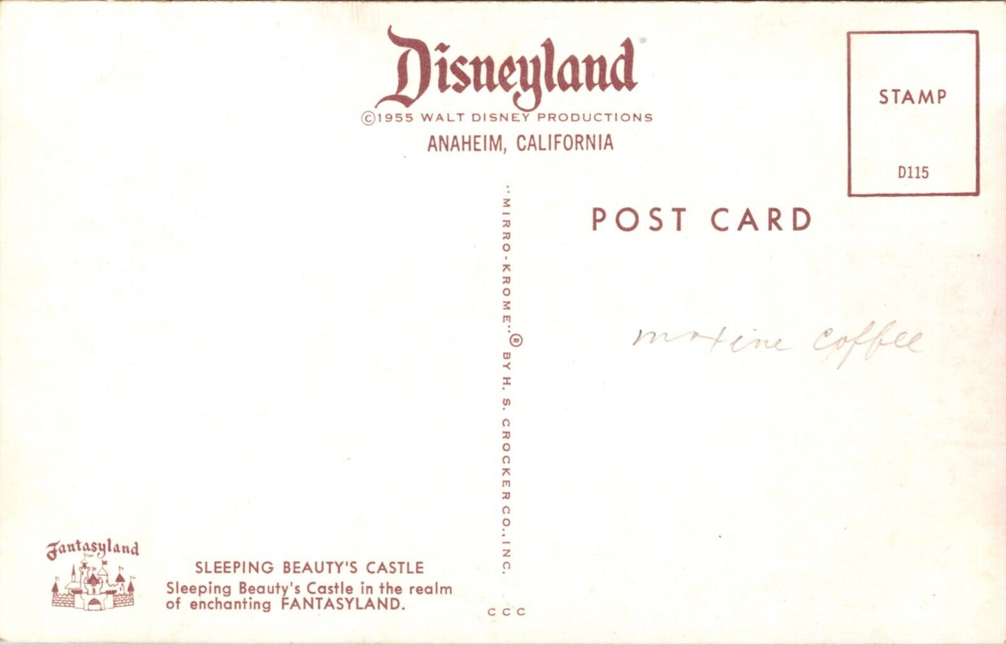 Disneyland Postcard Sleeping Beauty's Castle Fantasyland