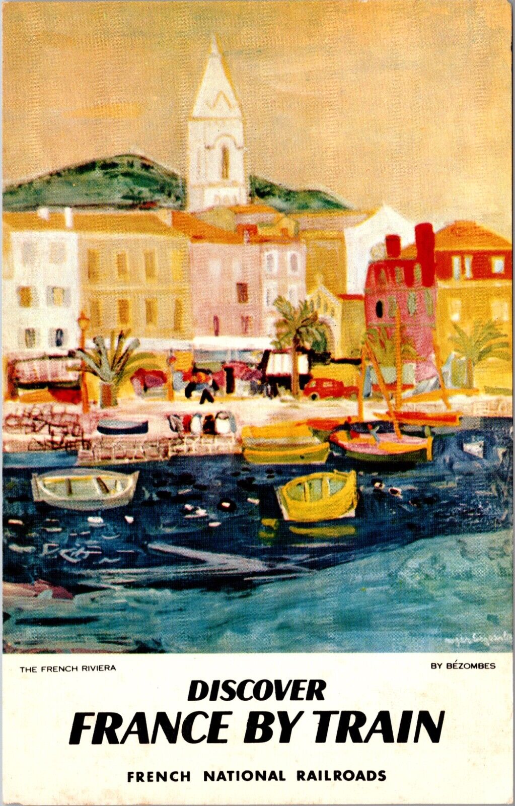 Art Postcard Discover France by Train, French National Railroads French Riviera