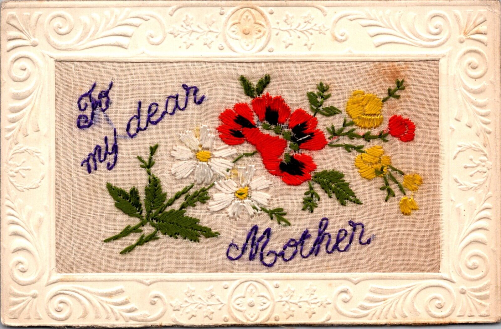 Silk Embroidered Postcard To My Dear Mother Flowers Mother's Day