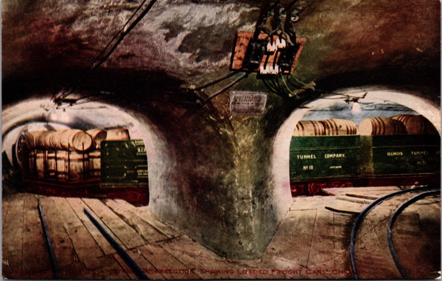 Underground Tunnel at Street Intersection Loaded Freight Cars Chicago Illinois