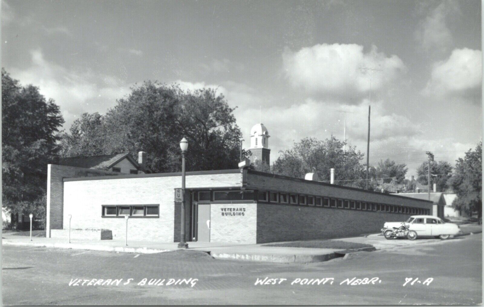 Real Photo Postcard Veterans Building in West Point, Nebraska