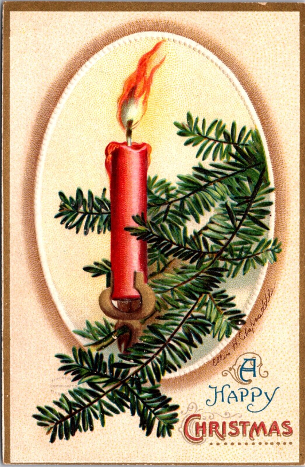 Clapsaddle Artwork Postcard Candle on Pine Tree Branch