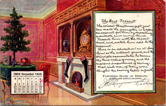 December 1909 Advertising Postcard Farmers' Bank of Indiana