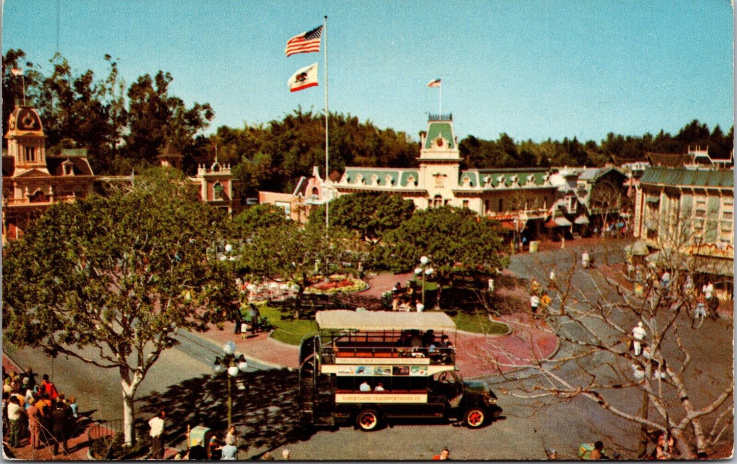 Disneyland Postcard Double-decker Omnibus Town Square Main Street~134848