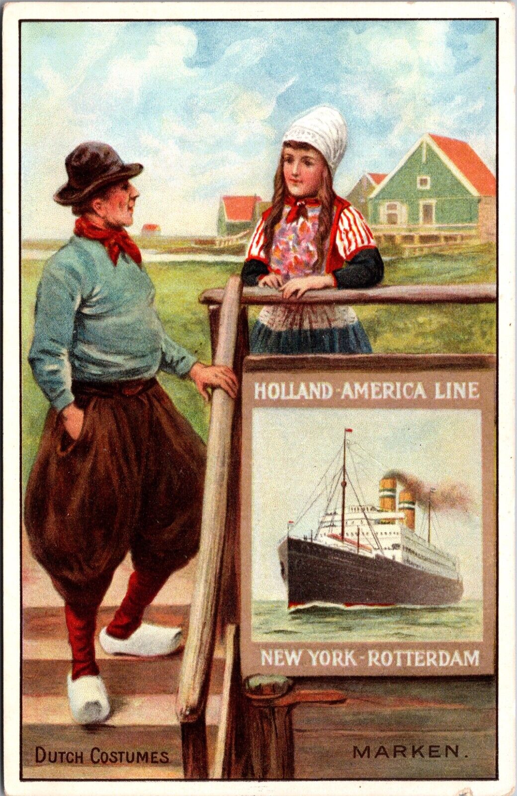 Advertising PC Holland-America Line New York Rotterdam Dutch Costumes Marken