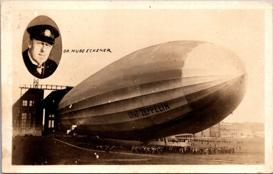 RPPC Dr. Hugo Eckener Graf Zeppelin Lake Hurst, New Jersey Crowds Hanger 1928