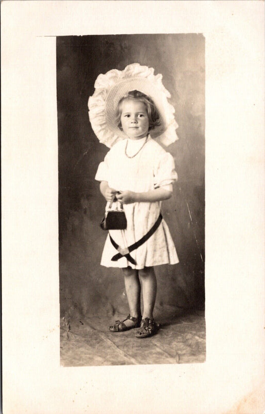 Real Photo Studio Postcard Well Dressed Little Girl Holding a Purse