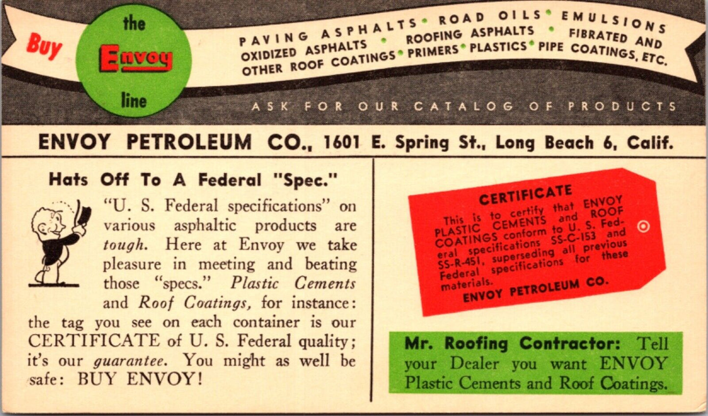 Advertising PC Envoy Petroleum Co Paving Roofing Asphalts Long Beach California