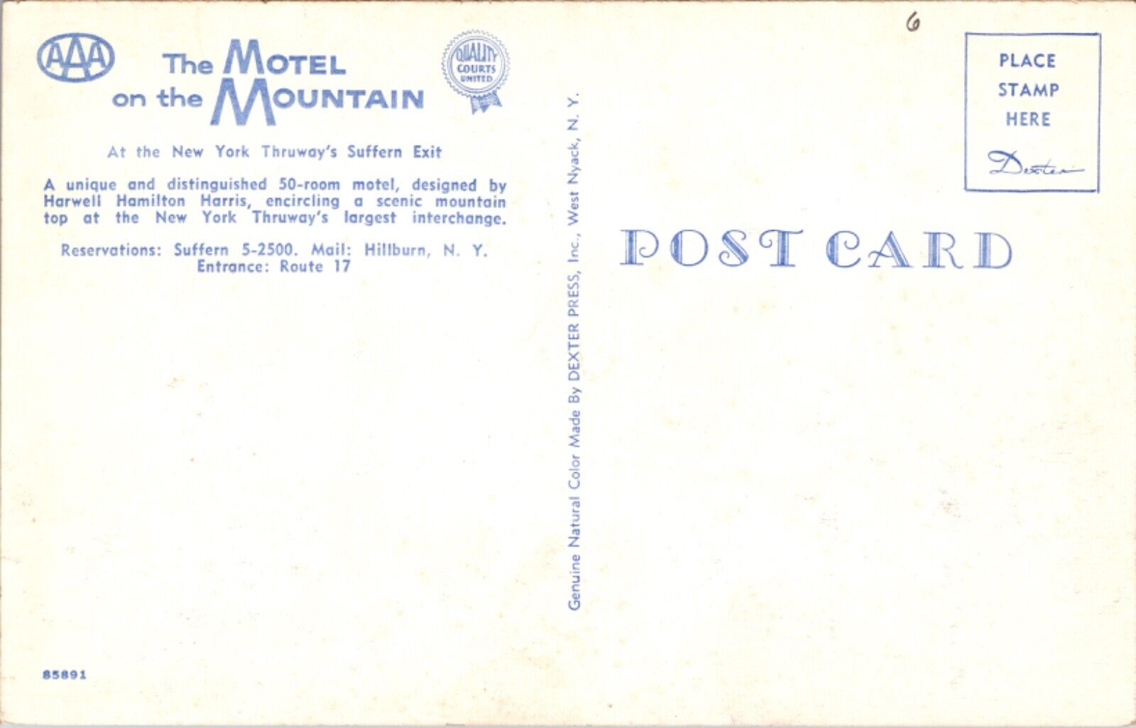 Artist Rendering Postcard The Motel on the Mountain in Hillburn, New York