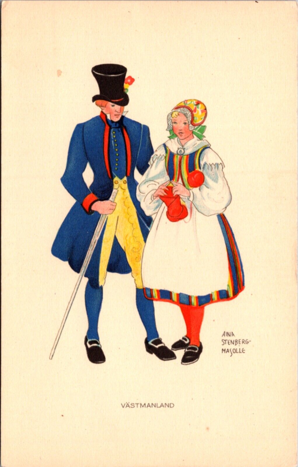 Aina Stenberg-Masolle artwork Postcard Man and Woman Vastmanland, Sweden