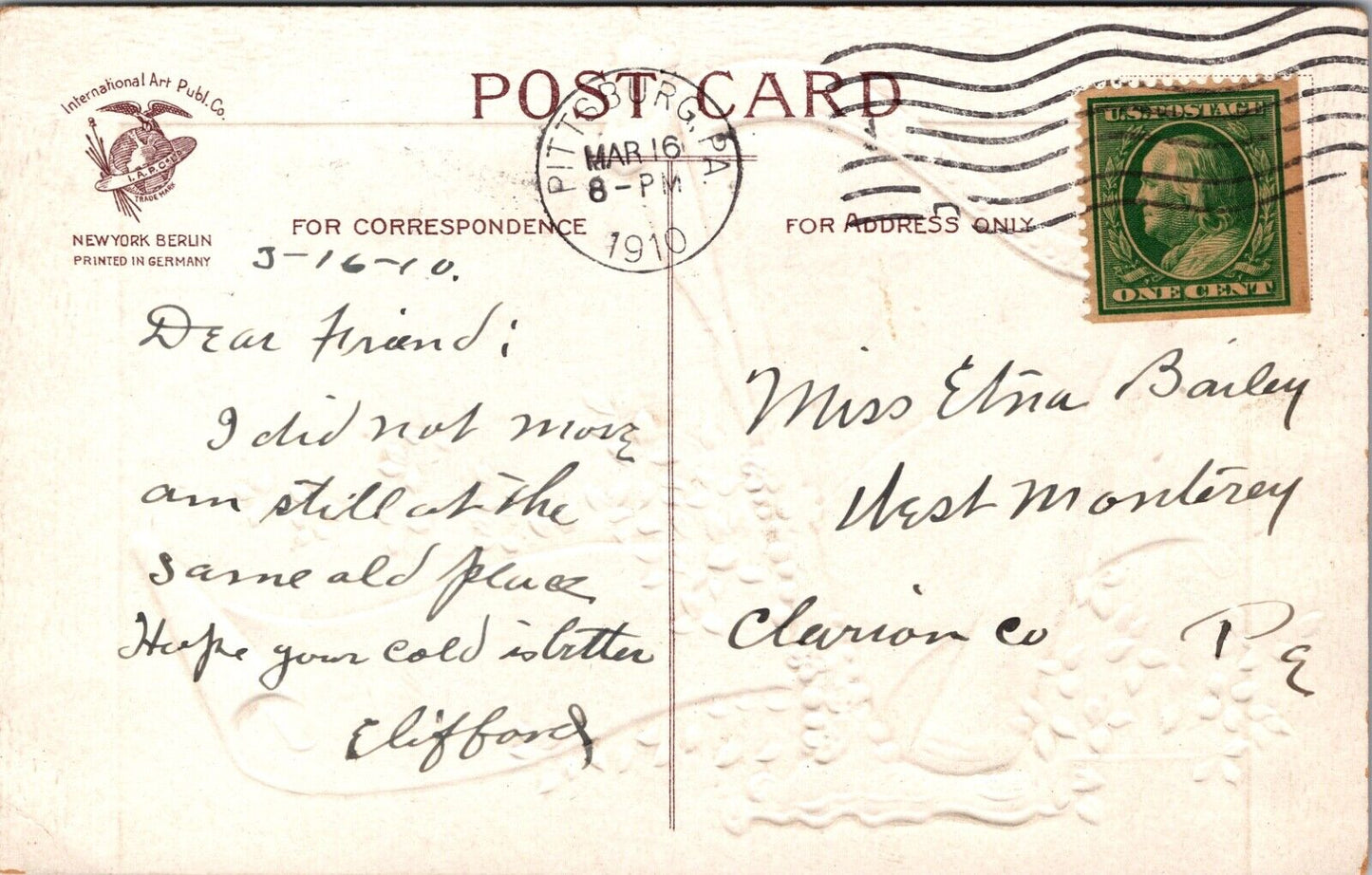 Clapsaddle St. Patrick's Day Postcard Let Erin Remember Celtic Harp