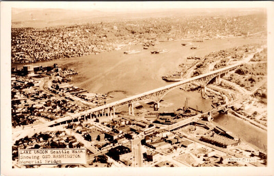 RP Postcard Aerial View Lake Union George Washington Memorial Bridge Seattle