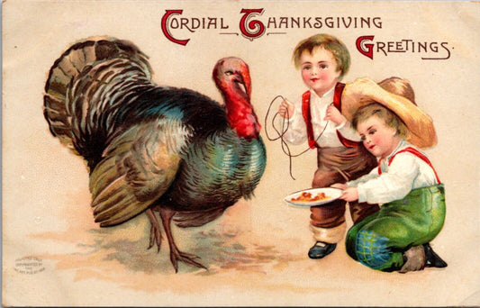 Clapsaddle Artwork Thanksgiving Postcard Boys Trying to Capture Turkey