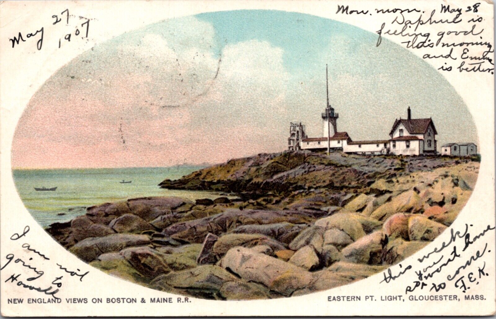 1907 Postcard Eastern Point Lighthouse in Gloucester, Massachusetts