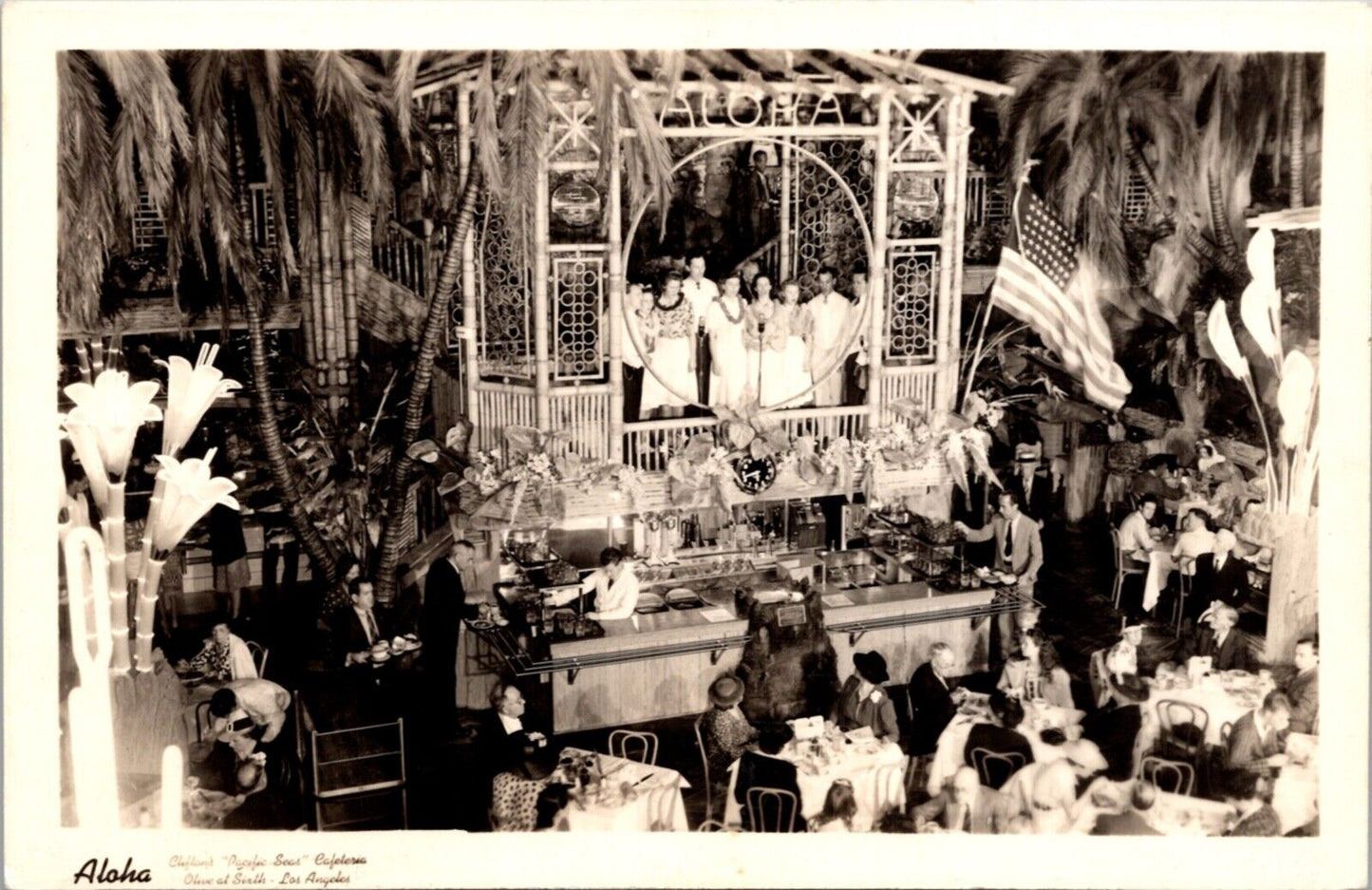 RPPC Aloha Show Clifton's Pacific Seas Cafeteria Olive at Sixth Los Angeles, CA