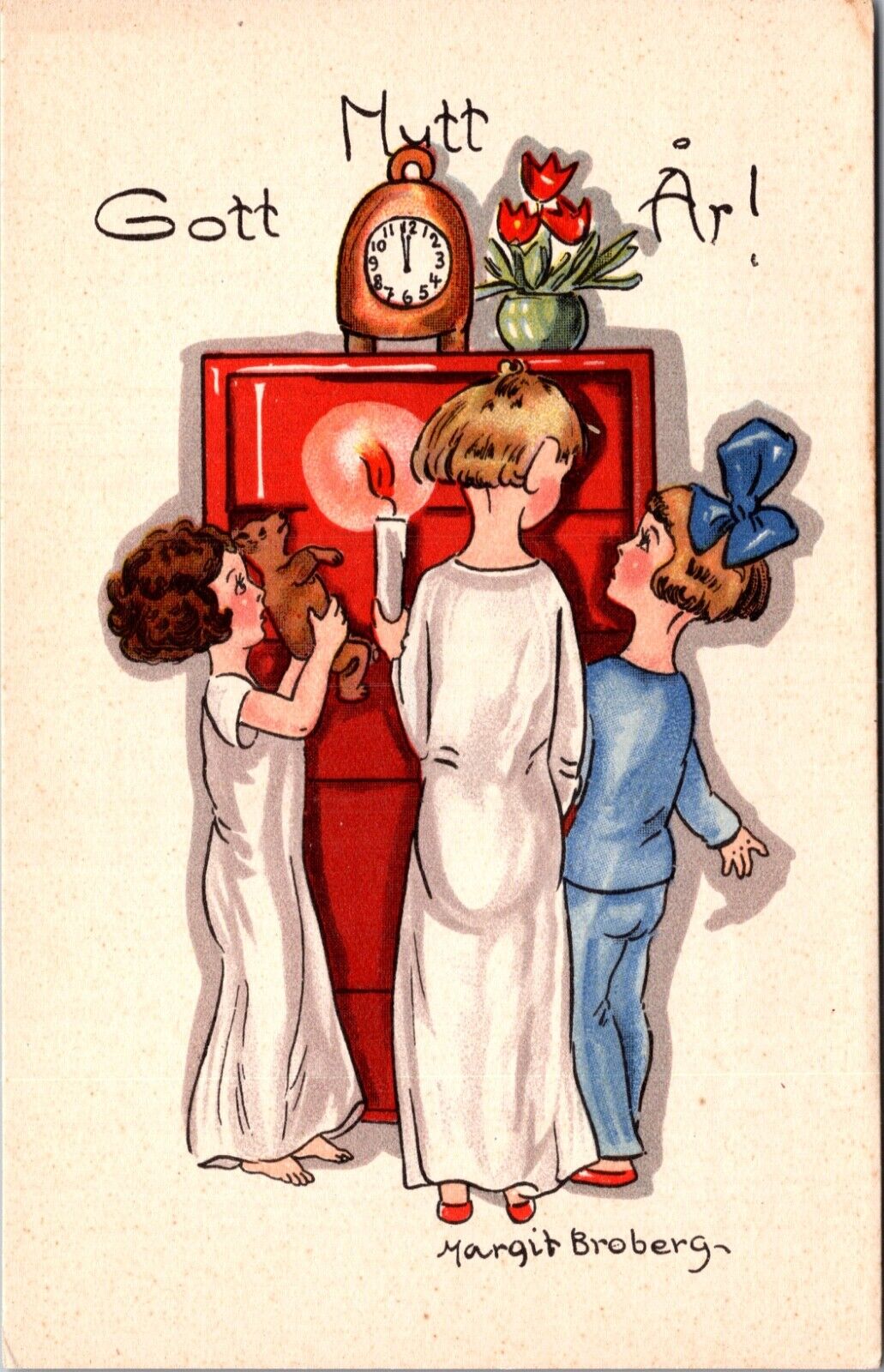 Broberg artwork New York PC Gott Nutt Ar Children Watching Clock Strike Midnight