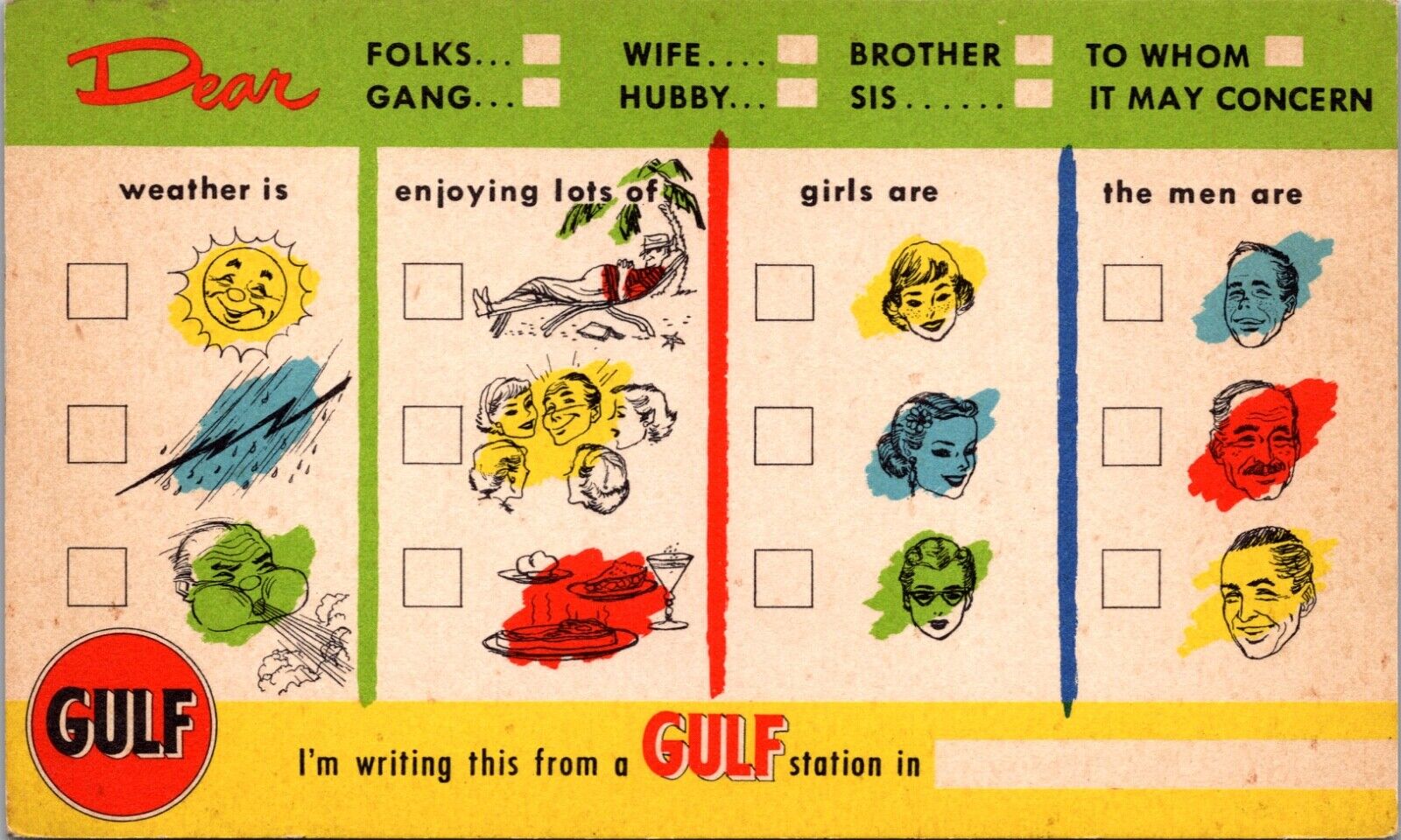 Advertising Postcard Gulf Gas Service Station