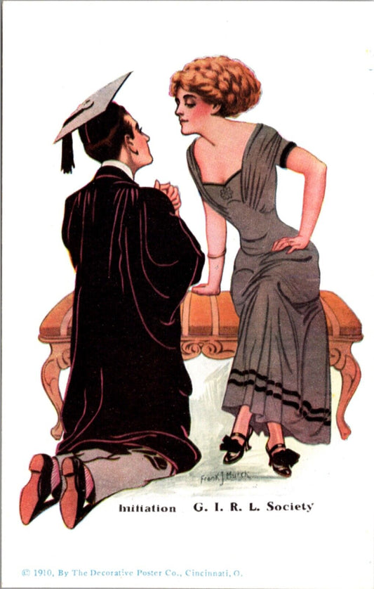 Artwork PC Man Wearing Cap and Gown on his Knees Initiation G.I.R.L. Society