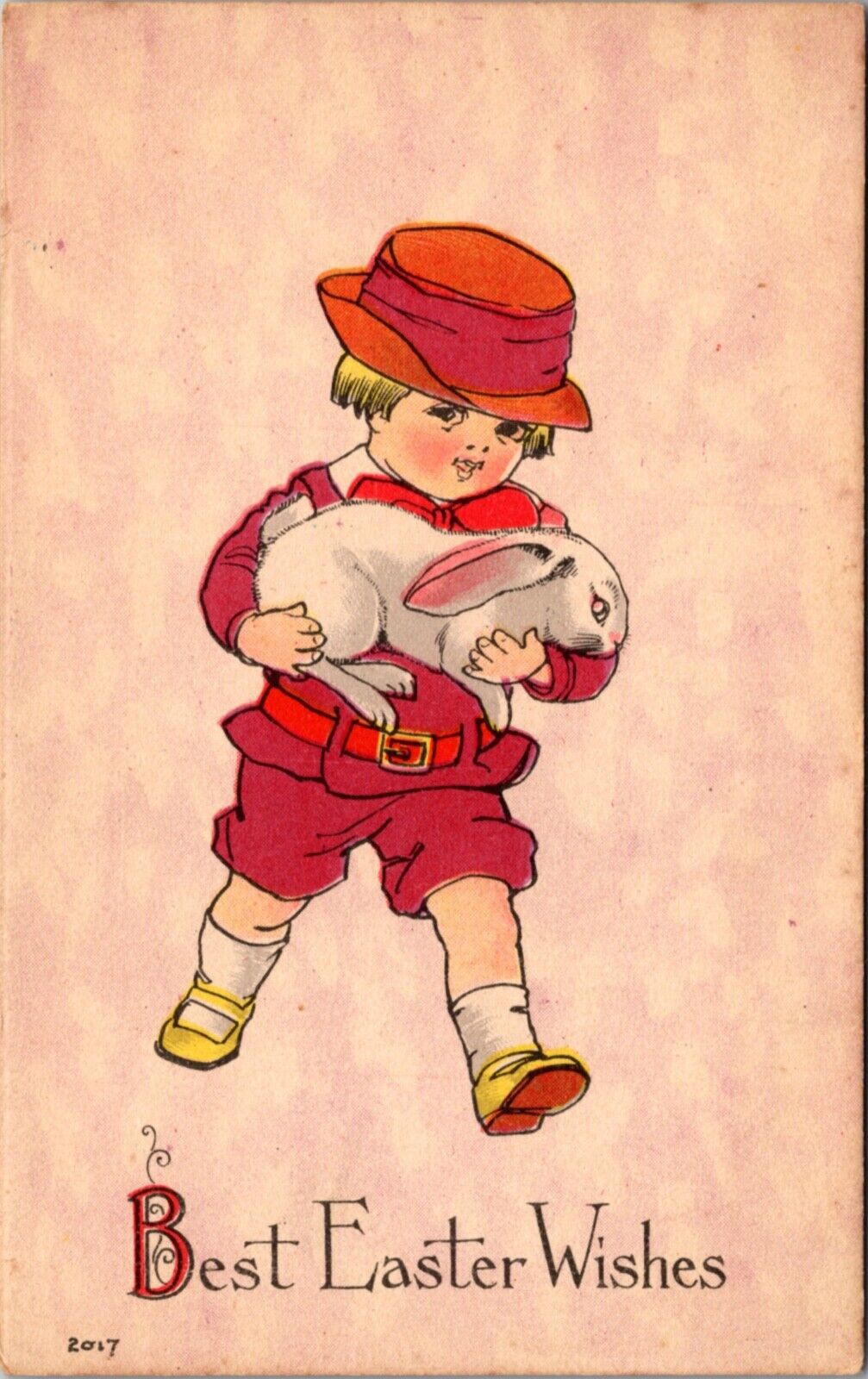 Easter Postcard Young Boy Carrying White Bunny Rabbit