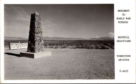 RPPC Monument to World War Veterans Foothill Graveyard Tombstone Arizona