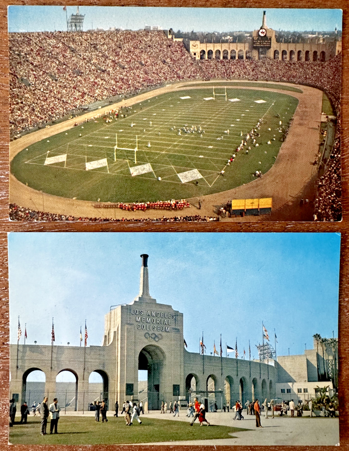 Two Postcards Los Angeles Memorial Coliseum in Los Angeles, California