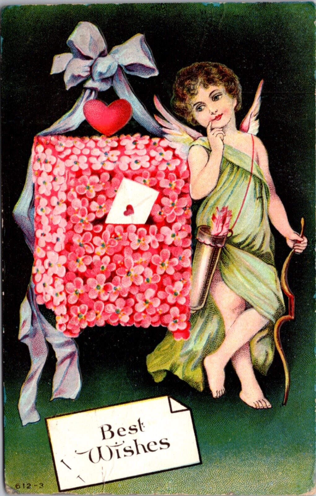 Valentine Best Wishes PC Cupid Cherub Bow Arrow Package Made of Pink Flowers