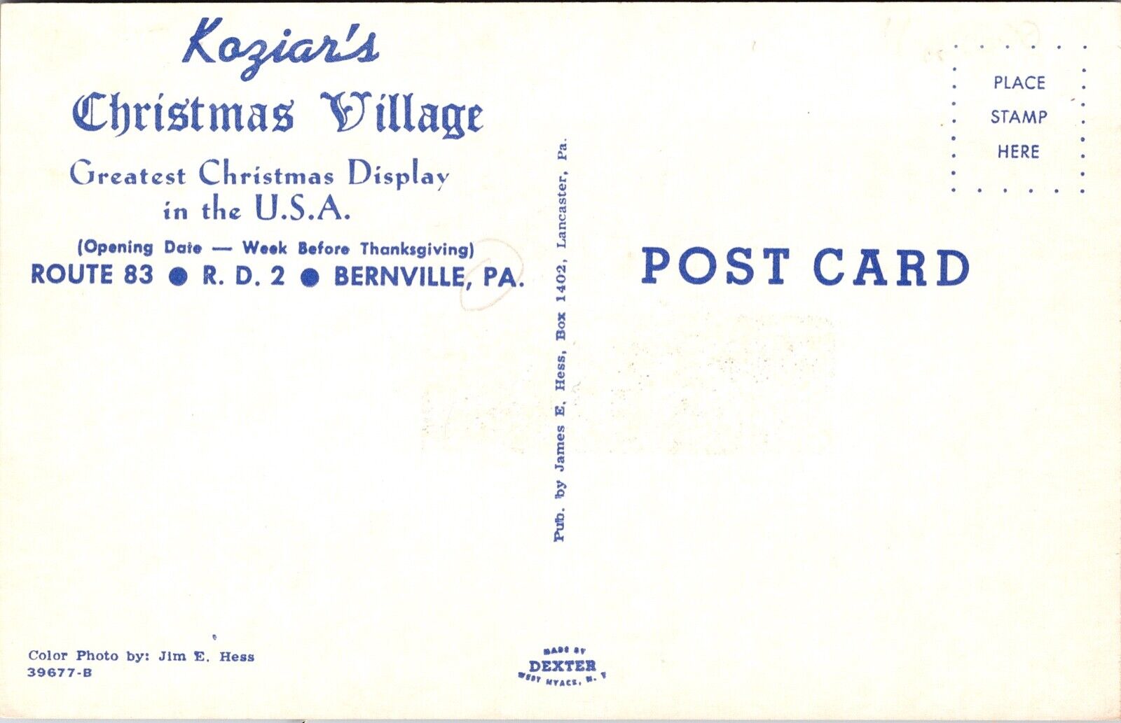 Two Postcards Koziar's Christmas Village in Bernville, Pennsylvania~137336