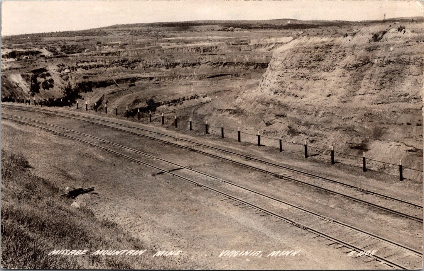 RP Postcard Missable Mountain Mine Railroad Tracks in Virginia, Minnesota~134137