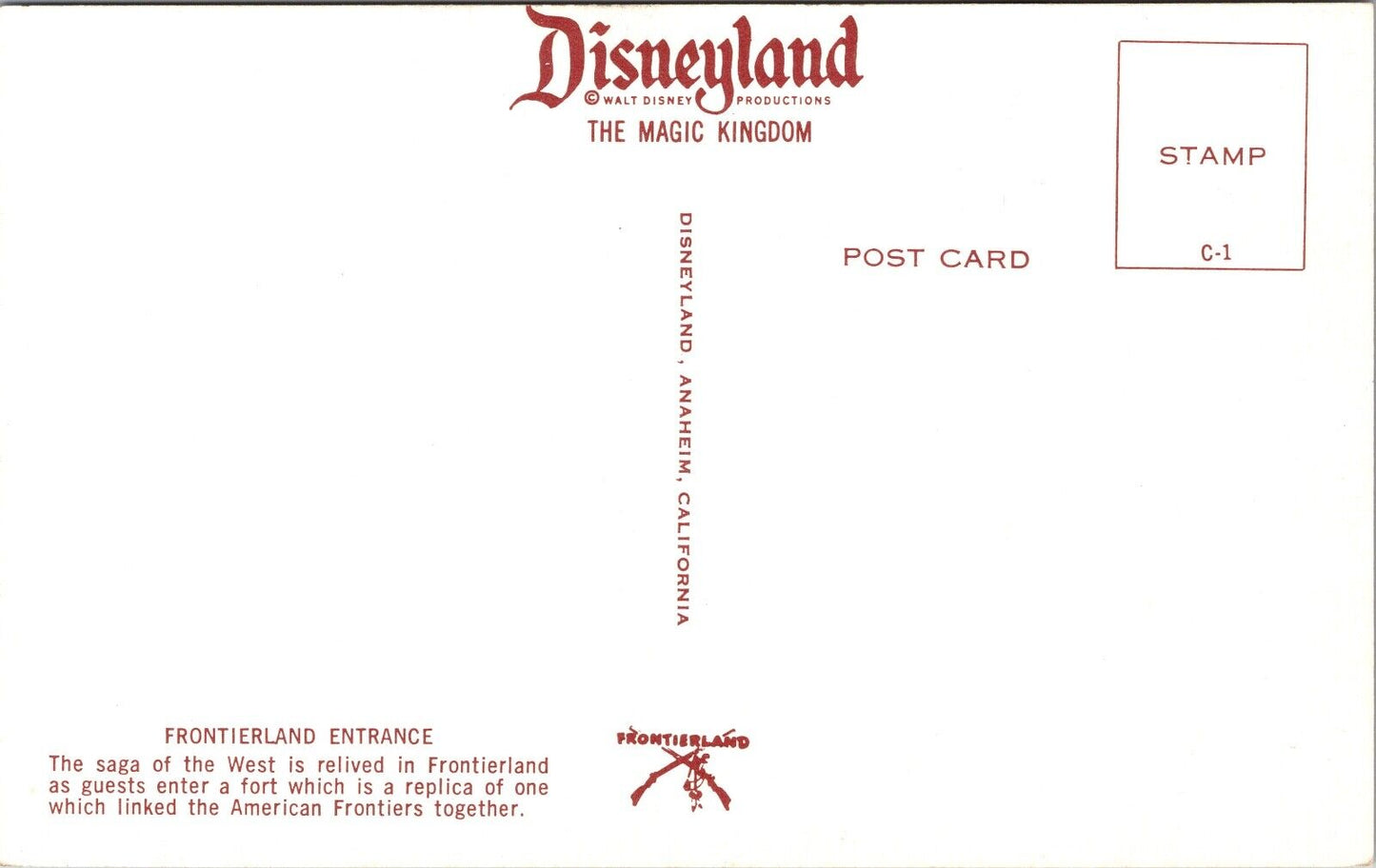 Disneyland Postcard Frontierland Entrance American Frontiers Fort