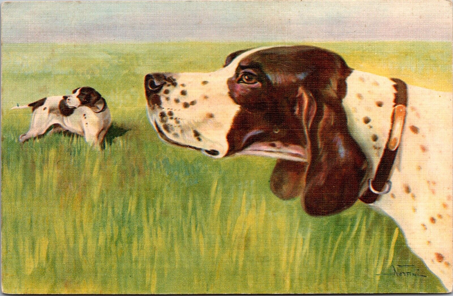 Artist Signed Postcard Hunting Dogs Cani da Caccia Pointer Francese e italiano