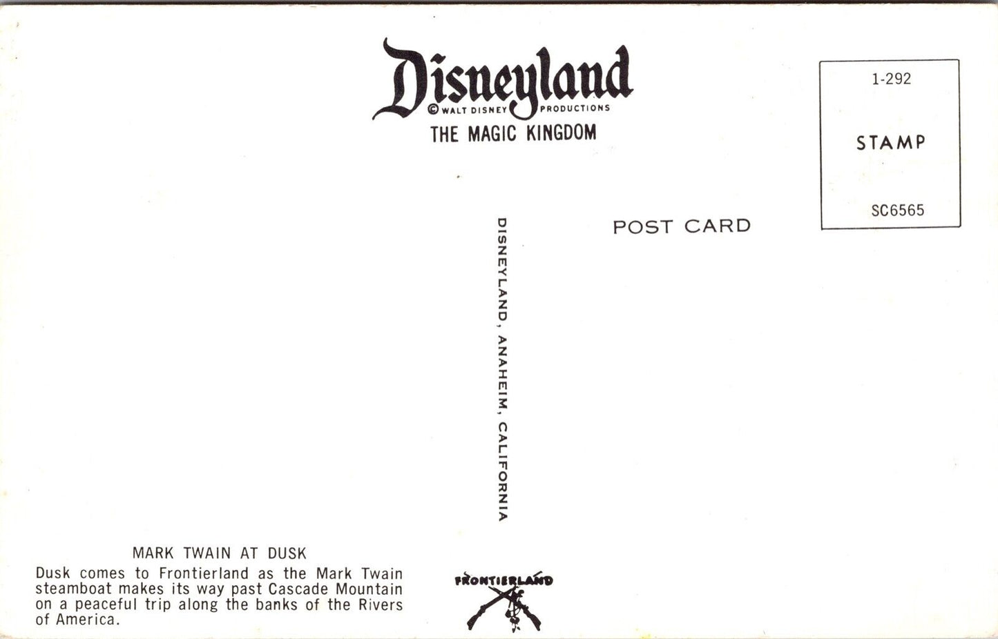 Disneyland Postcard Mark Twain Steamboat at Dusk in Frontierland~134841