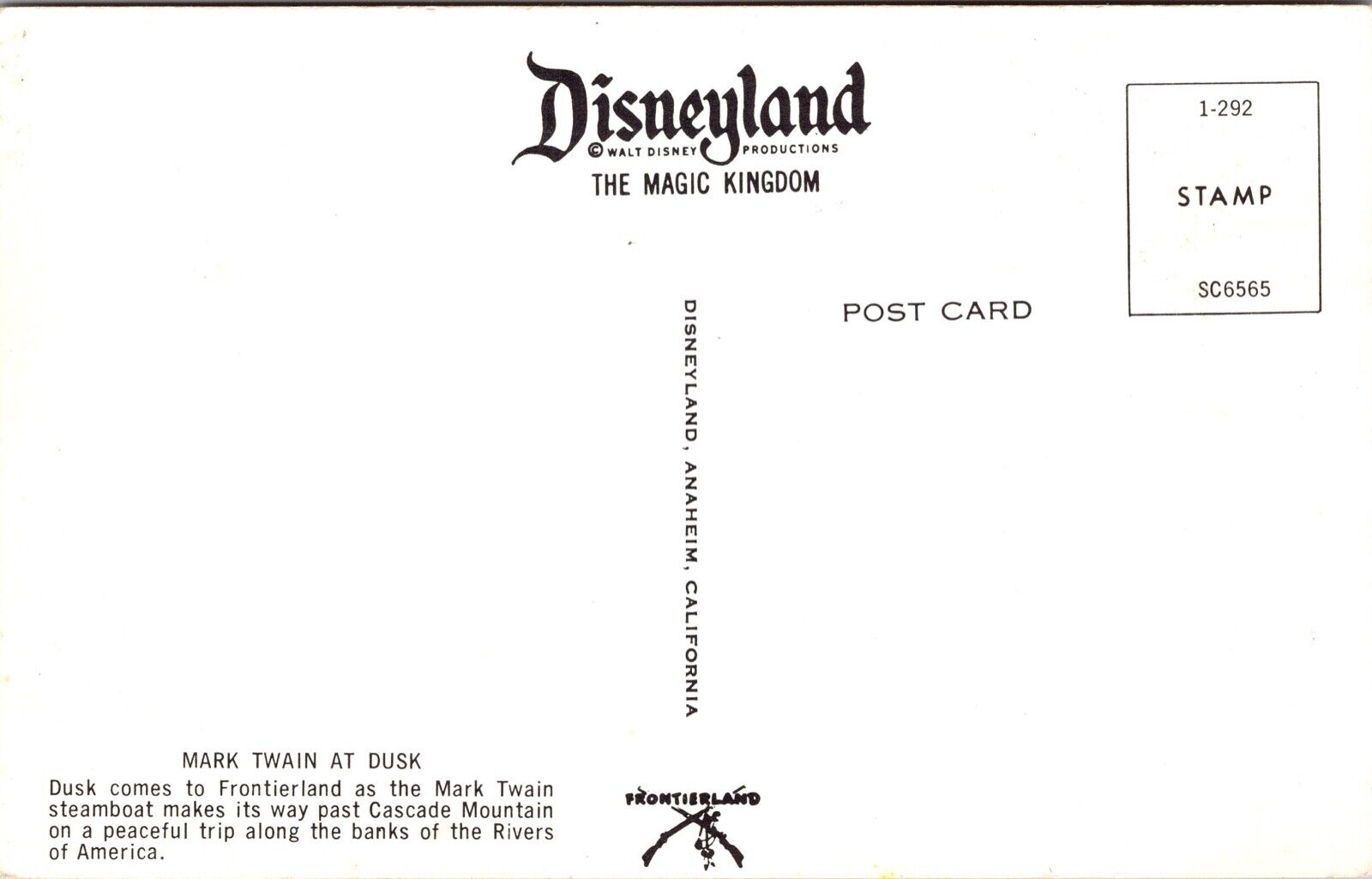 Disneyland Postcard Mark Twain Steamboat at Dusk in Frontierland~134841