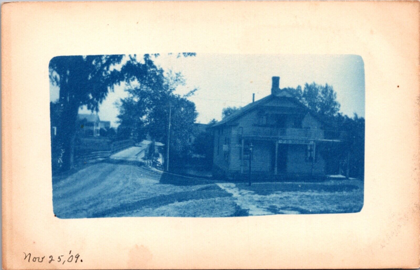 Cyanotype Real Photo Postcard November 25, 1909 Dirt Street Scene