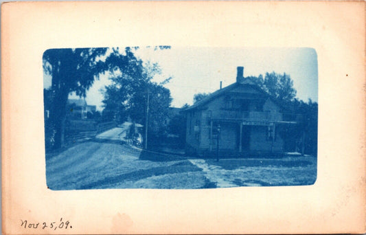 Cyanotype Real Photo Postcard November 25, 1909 Dirt Street Scene