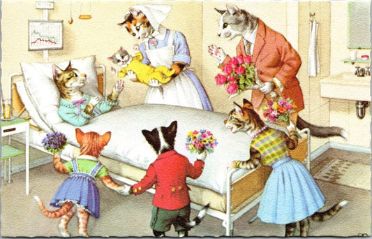 Alfred Mainzer Artwork PC Dressed Cats Kittens Birth Labor Nurse Hospital Room