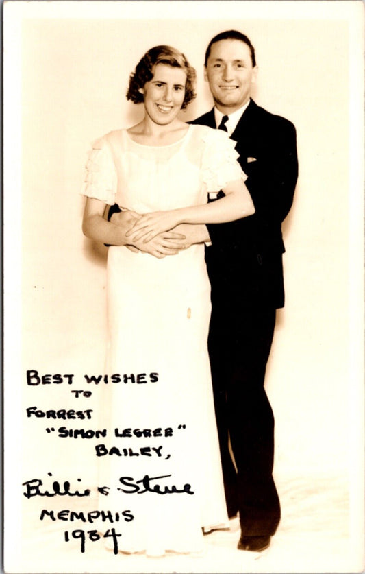 Best Wishes To Forrest "Simon Legree" Bailey Signed Billie & Steve Memphis 1934