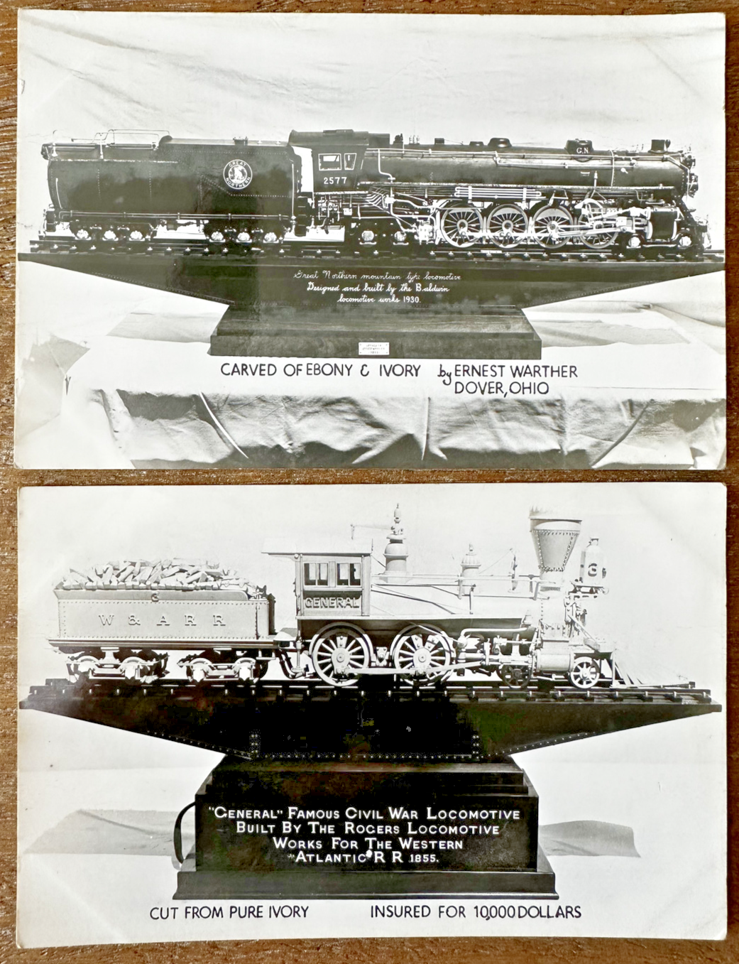 Two Real Photo Postcards Model Railroad Train Ebony & Ivory