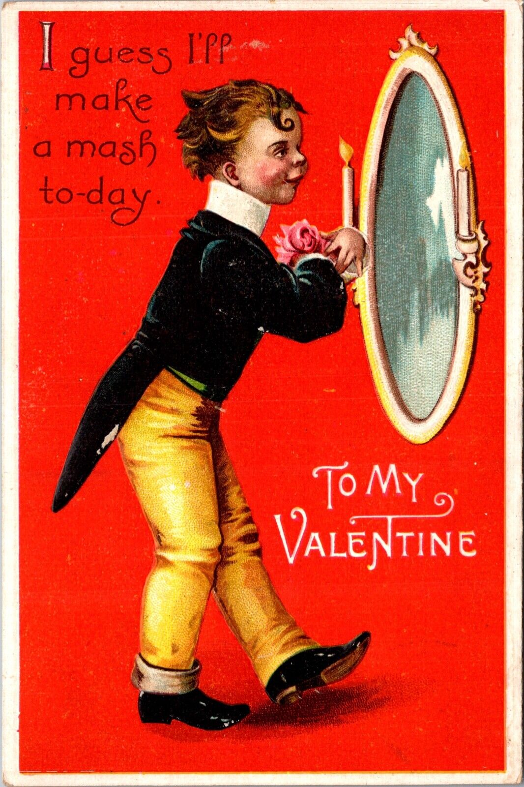 Clapsaddle art Postcard Boy Wearing Tuxedo Looking Into a Mirror