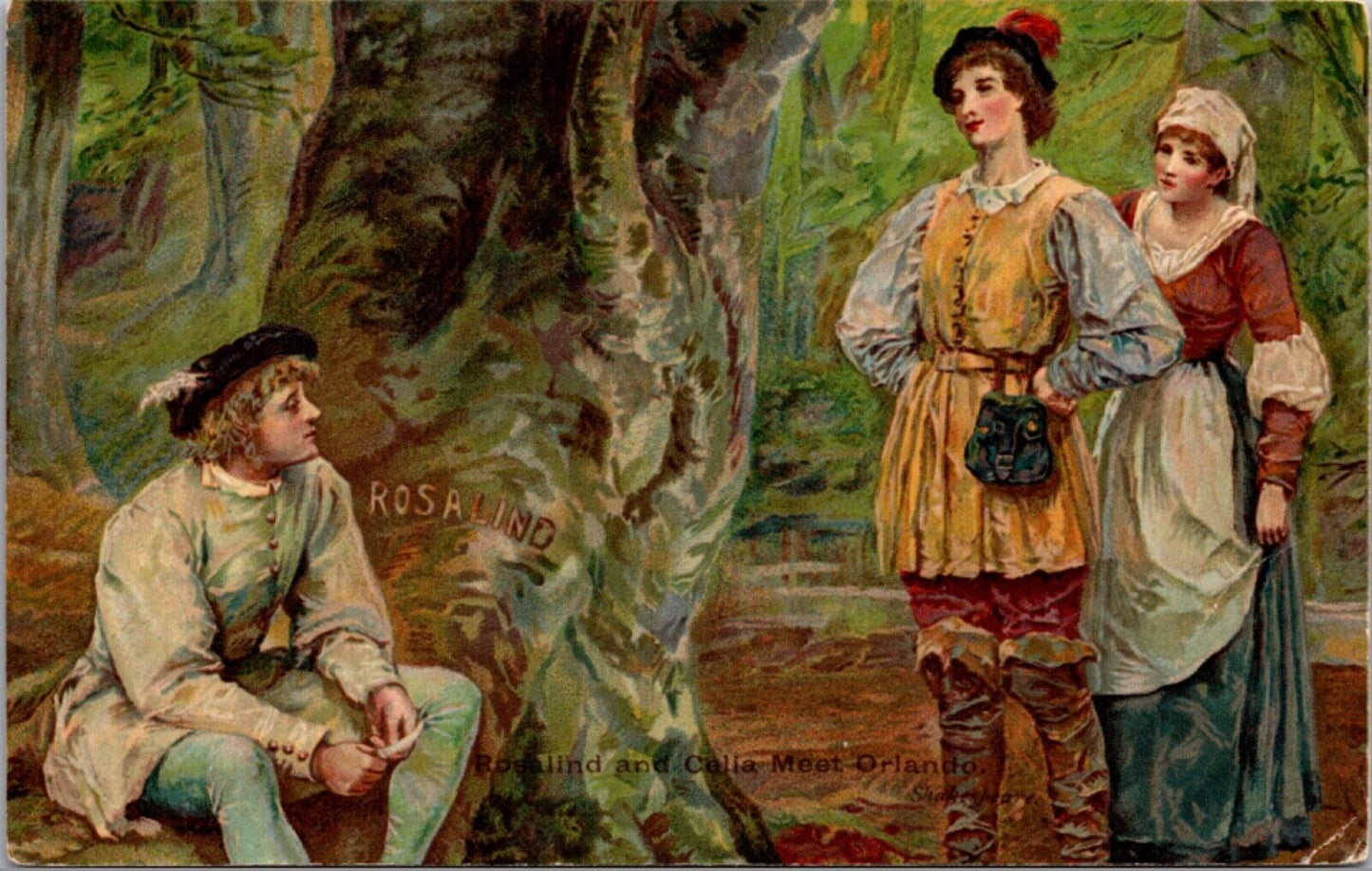 Shakespeare Artwork Postcard Rosalind and Celia Meet Orlando