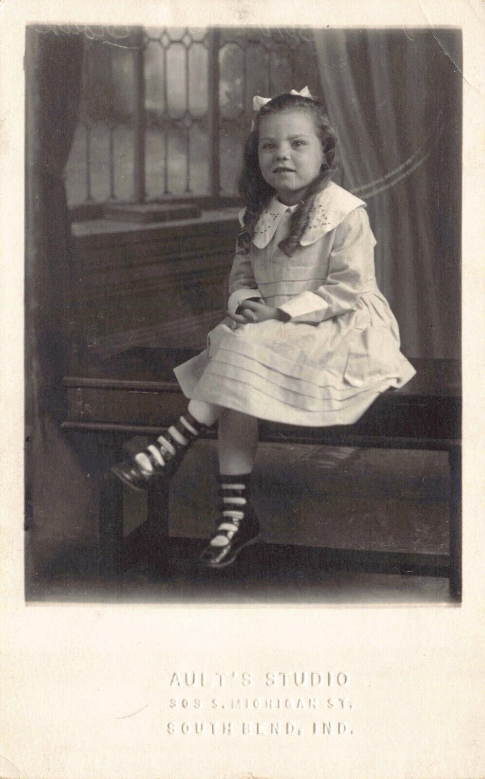 RP Postcard Portrait Little Girl at Ault's Studio South Bend, Indiana~125774