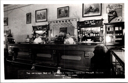 RPPC Original Bar at The World Famous Crystal Palace Saloon Tombstone Arizona