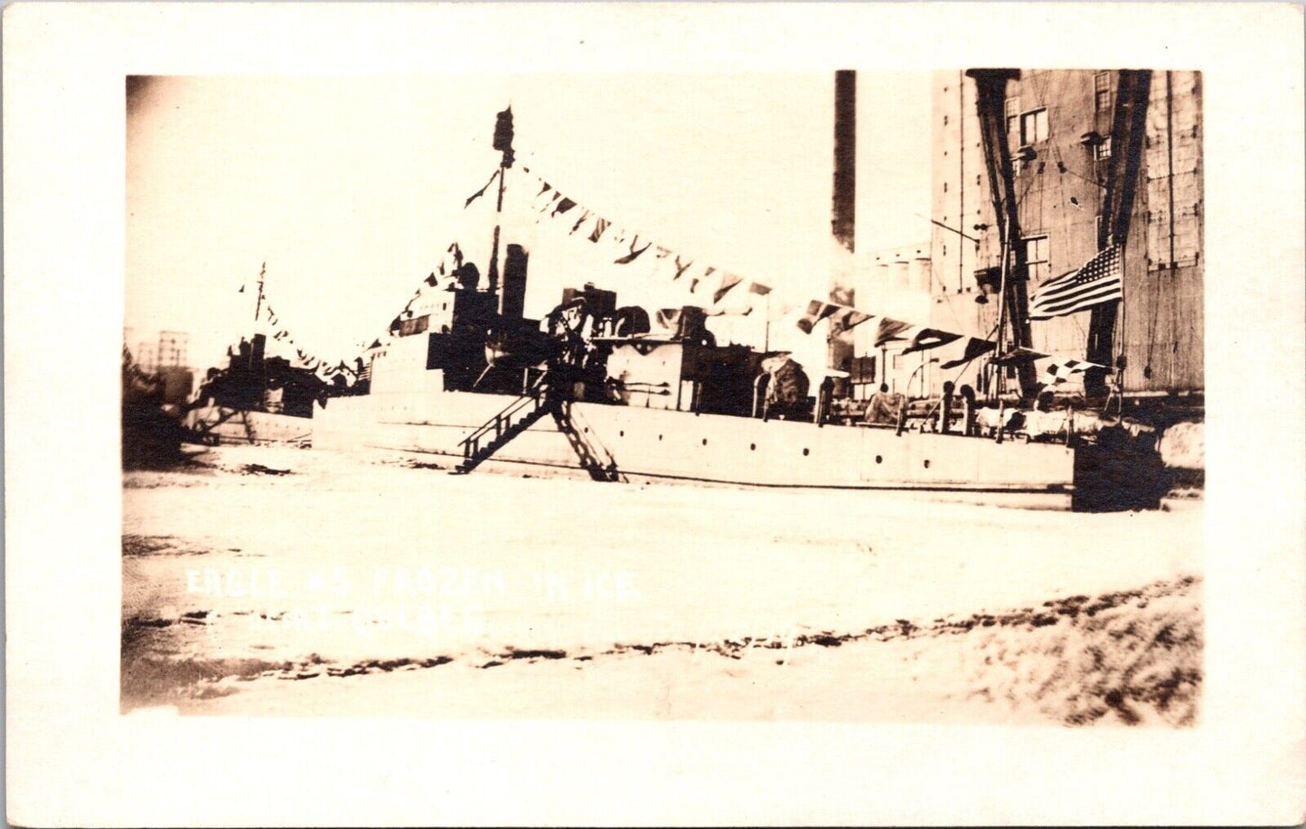 RPPC US Battleship Eagle #5 Frozen in Ice Quebec Canada American Military Ship