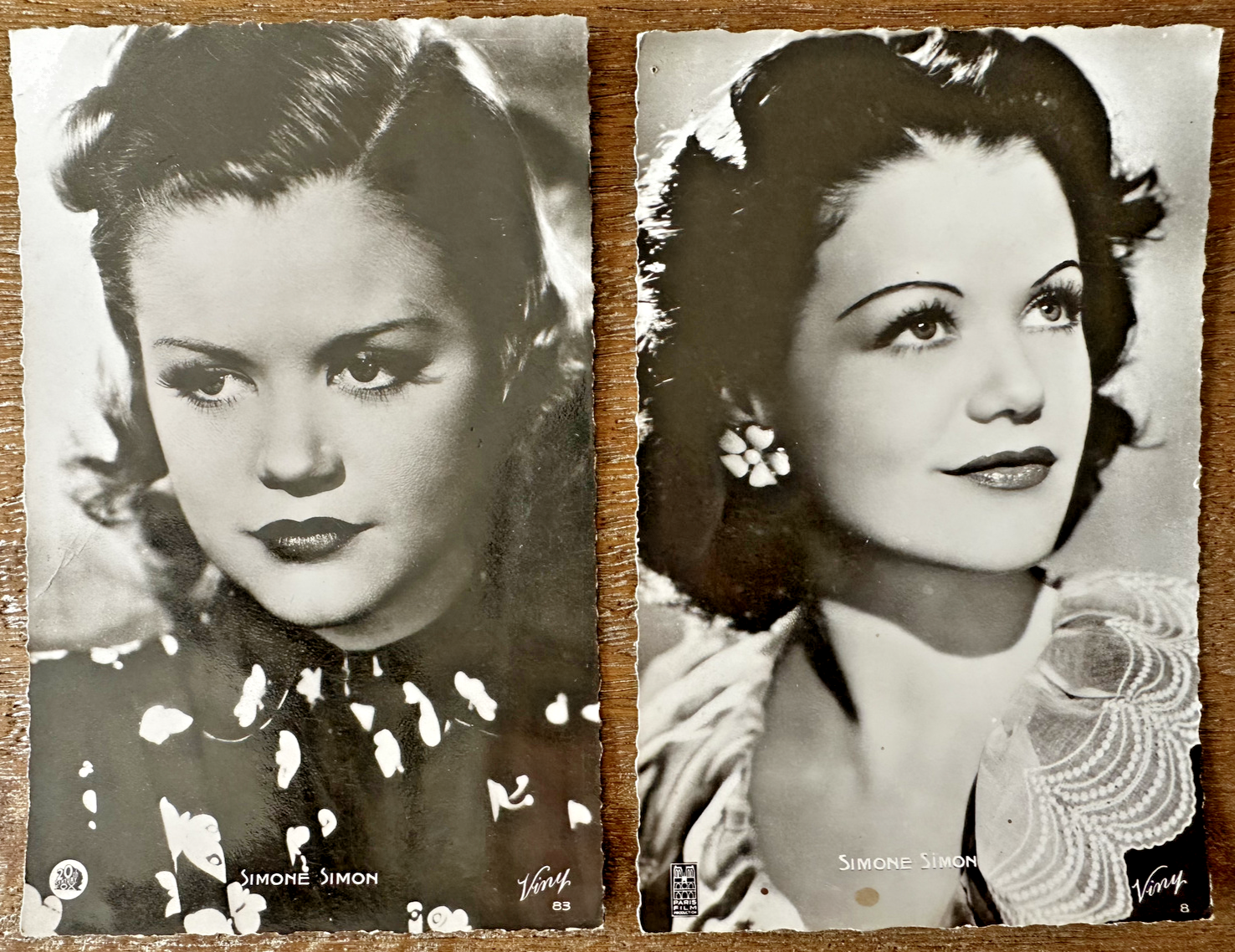 Two Real Photo Postcards Portraits of Simone Simon French Film Actress