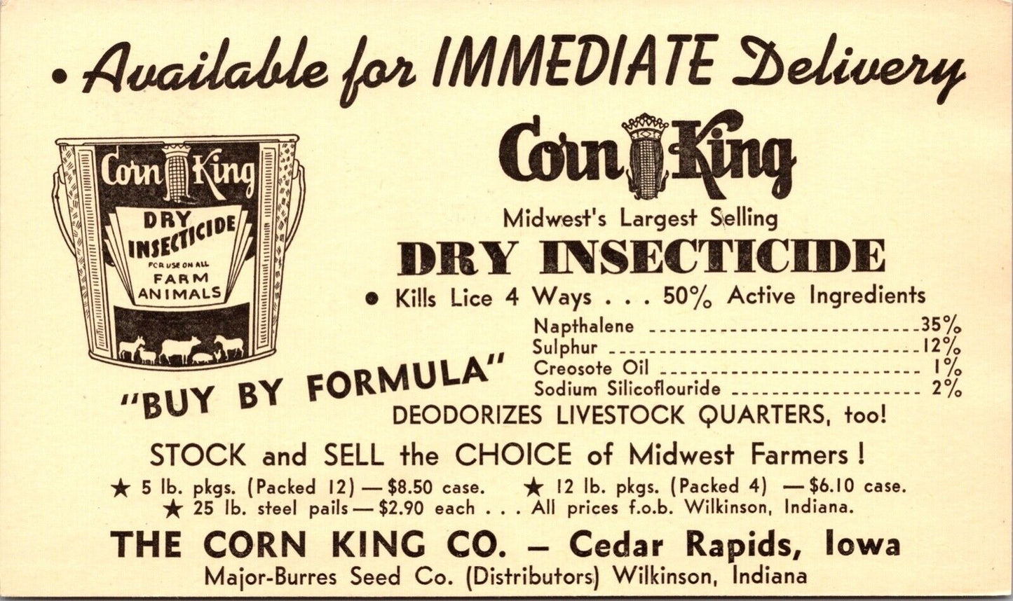 Advertising Postcard The Corn King Co Dry Insecticide Cedar Rapids, Iowa~138932