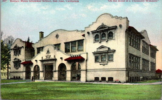 Thousand Wonders Postcard Horace Mann Grammar School in San Jose, California