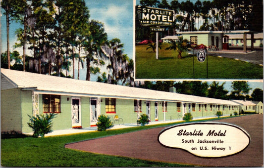 1956 Linen Postcard Starlite Motel South Jacksonville U.S. Highway 1 Florida