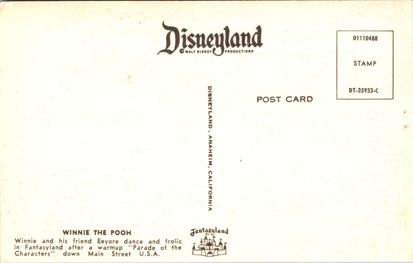 Disneyland Postcard Winnie the Pooh and Eeyore